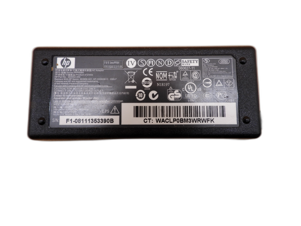 Hp Laptop Charger Ac Adapter Ppp009h 65w 18.5v 3.5a