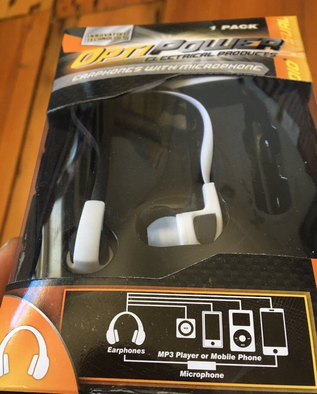 Opti Power Black/White 1m 3.5mm jack Headphones with Mic Cable Brand New