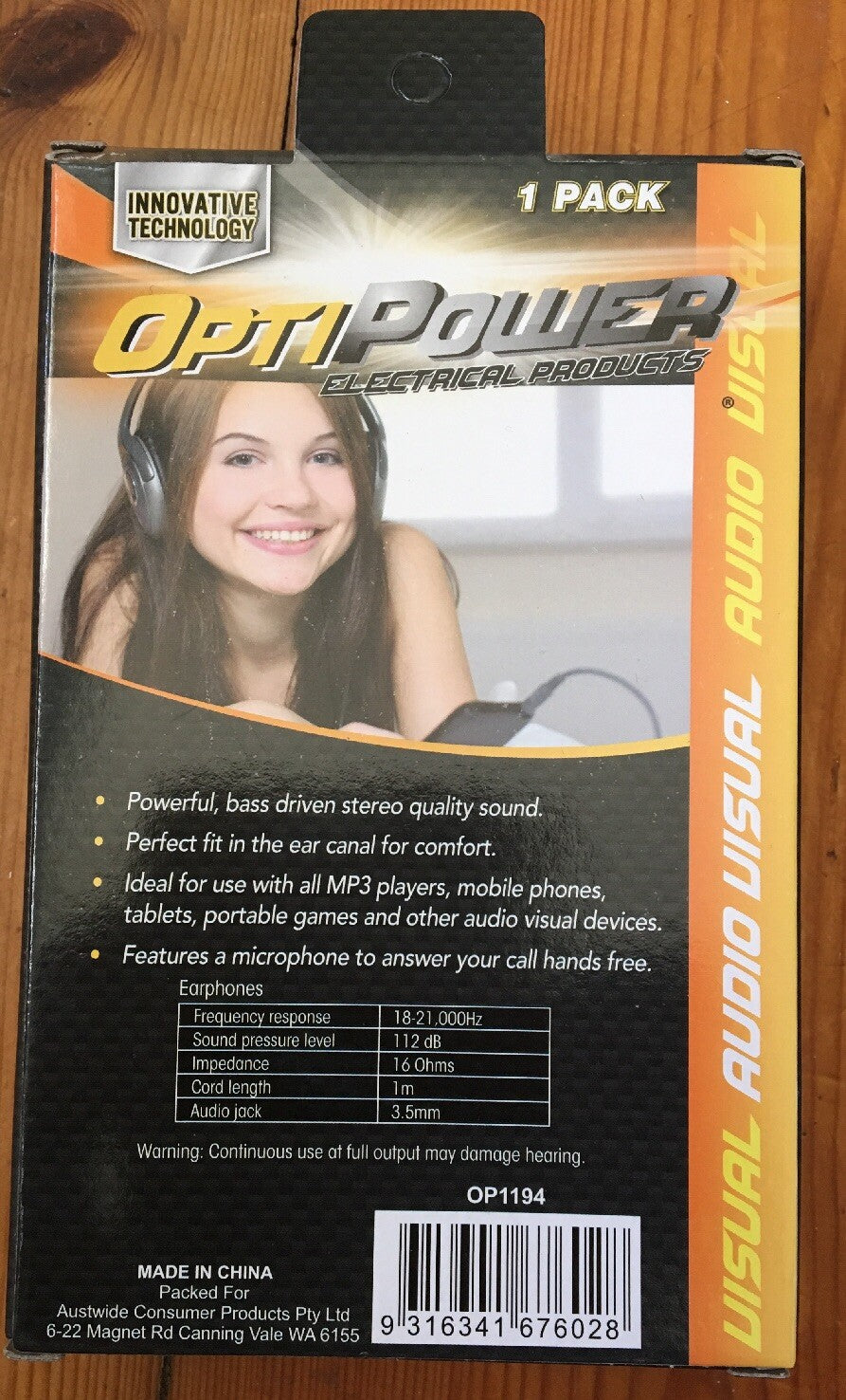 Opti Power Red 1m 3.5mm jack Headphones with Mic Cable Brand New