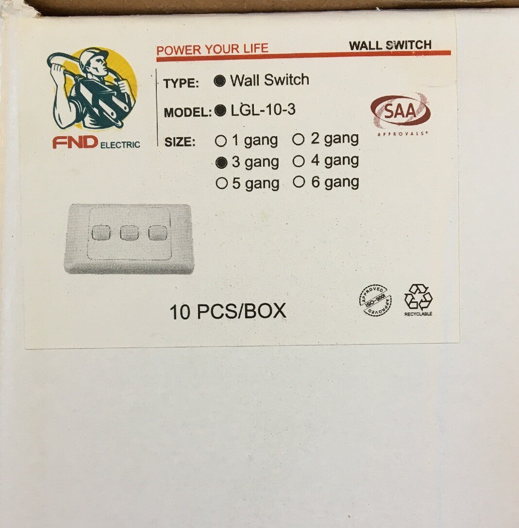 FND Electric Three gang light switch wall switch 10 pack