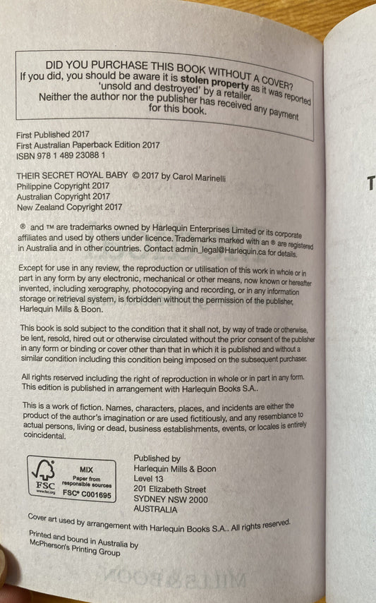 Their Secret Royal Baby Carol Marinelli In ok Condition