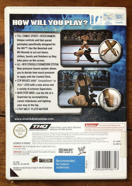 2072 Smackdown Vs Raw 2008 Featuring ECW Nintendo Wii Complete Game