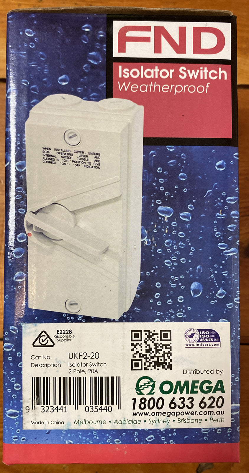 FND Isolator Switch Weatherproof IP66 2 Pole 20A Isolators Surface Mount