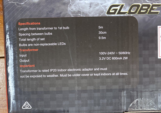 Brand New Set of 16 Party Globe Style Lights - Warm White LED 9.5M Lit Length