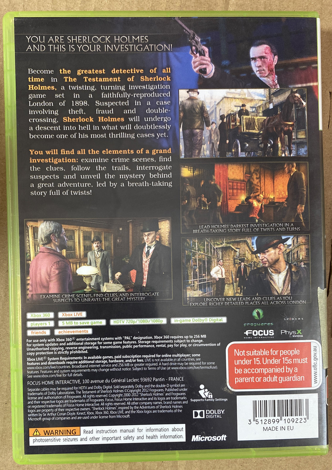 2364 The Testament Of Sherlock Holmes PAL Xbox 360 Complete