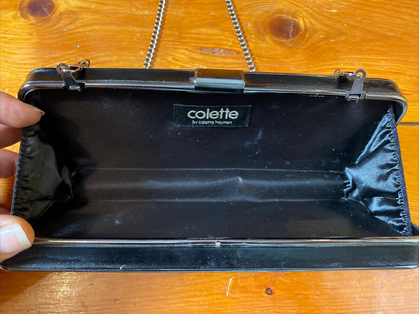 Colette Hard Clutch Purse Black Glitter in good condition