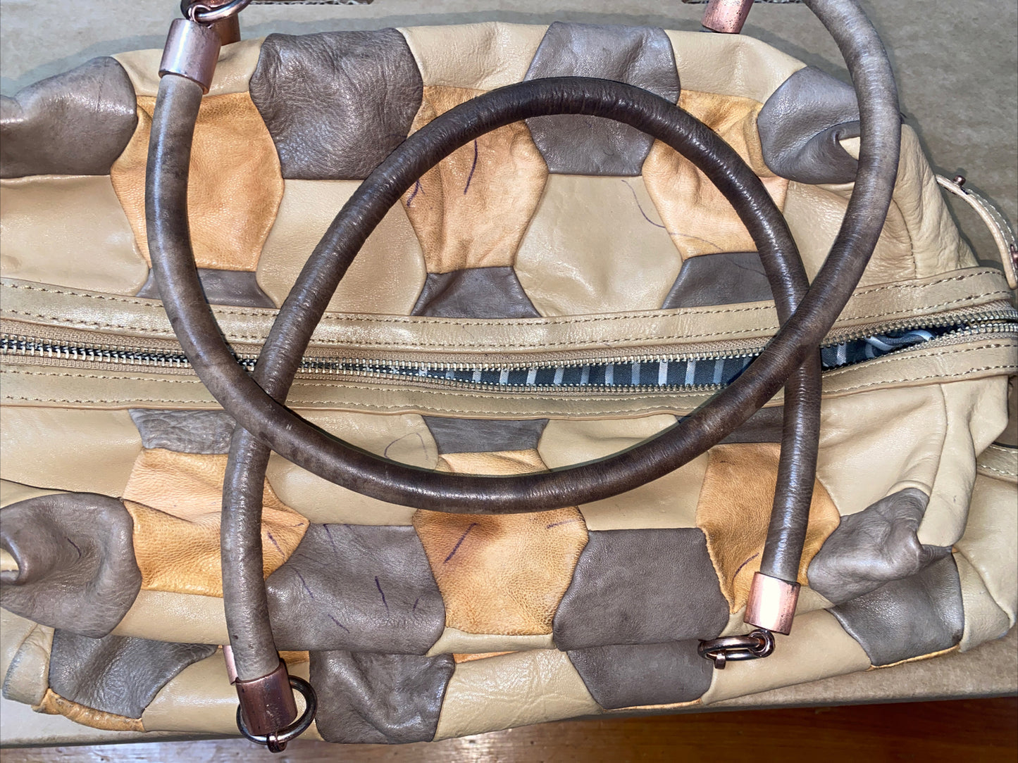 M647 Mimco Large Handbag Beige Tan Brown colour In Good Condition + Free Post