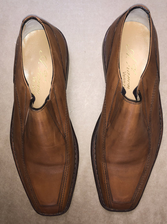 Mens A. Lanon Venezia Brown Leather Slip On Work Shoes Size 43 Italy Made
