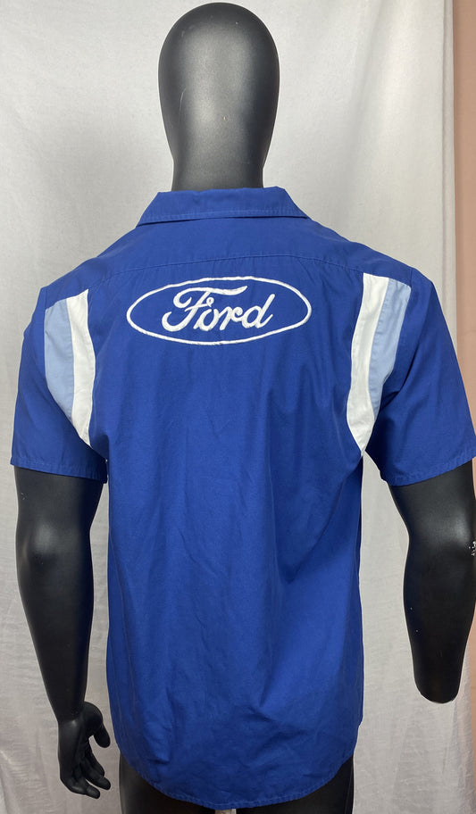 Ford Blue Embroidered Short Sleeve Shirt Size XL In OK Condition F178