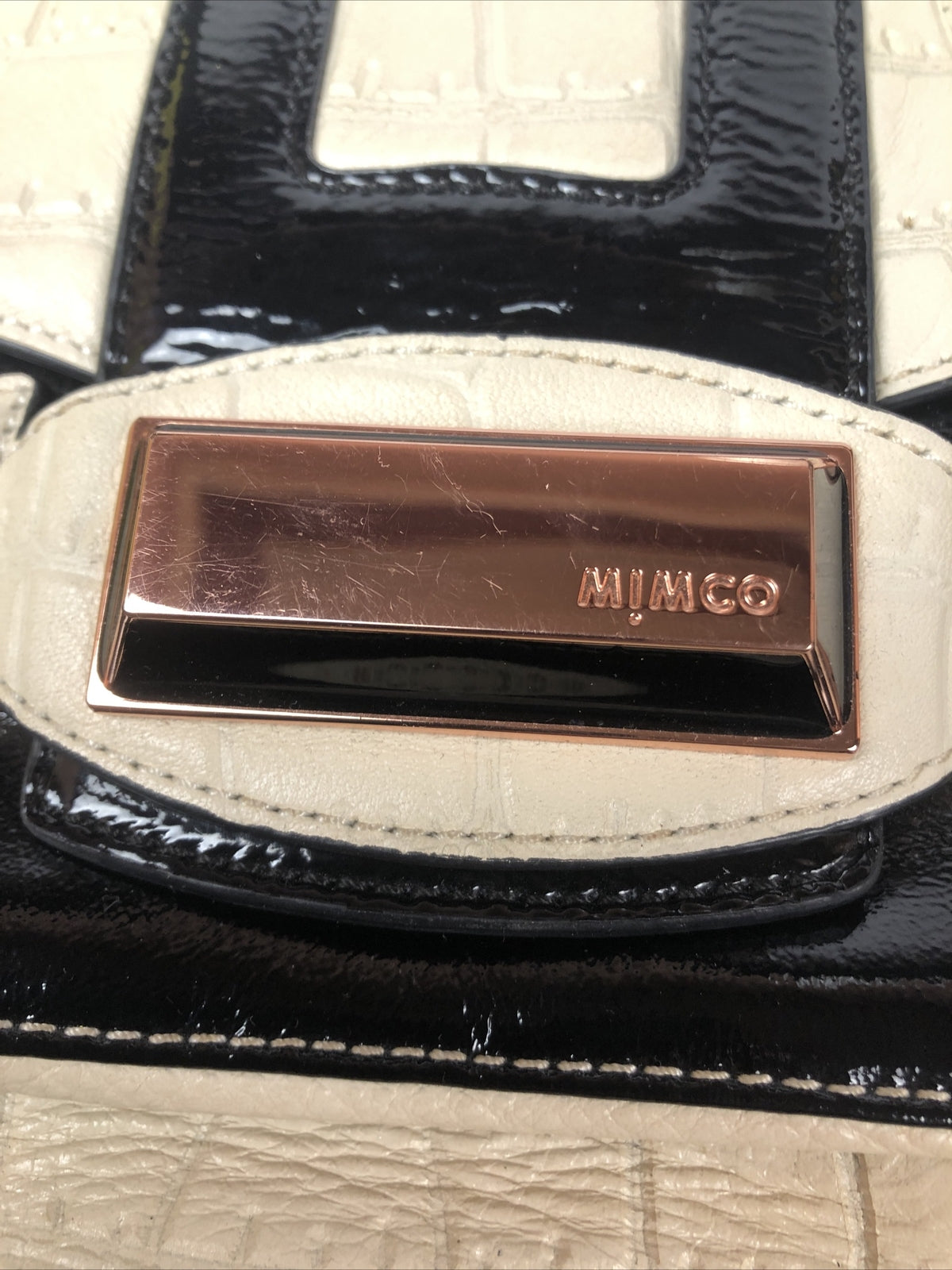 M722 Mimco clutch - Purse Cream Black Leather In Good Condition