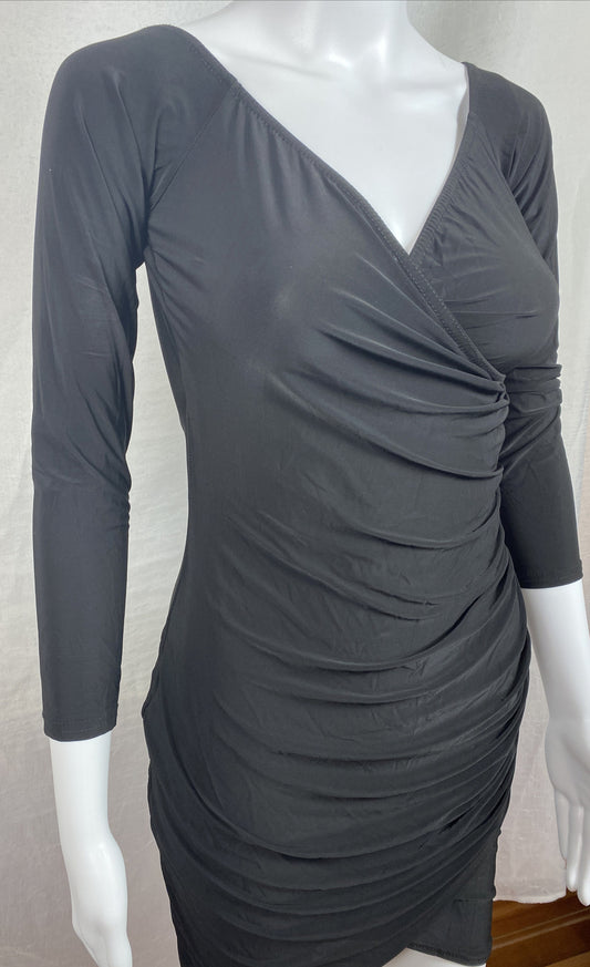 Pretty Little Thing Shape Black Ruched Bardot Bodycon Dress Size 12 New F281