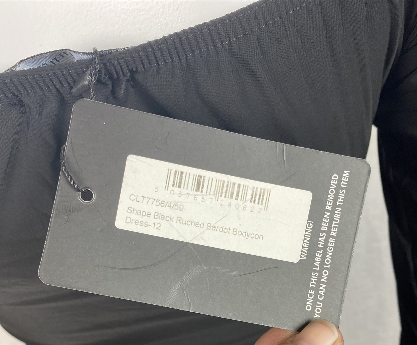 Pretty Little Thing Shape Black Ruched Bardot Bodycon Dress Size 12 New F281