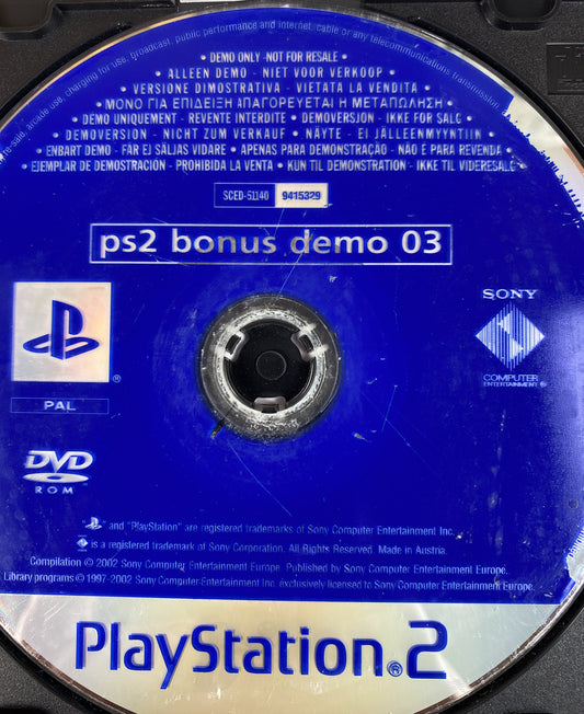 Sony PlayStation 2 Bonus Demo 03 Disc PAL Playstation 2/PS2 Disc Demo Only