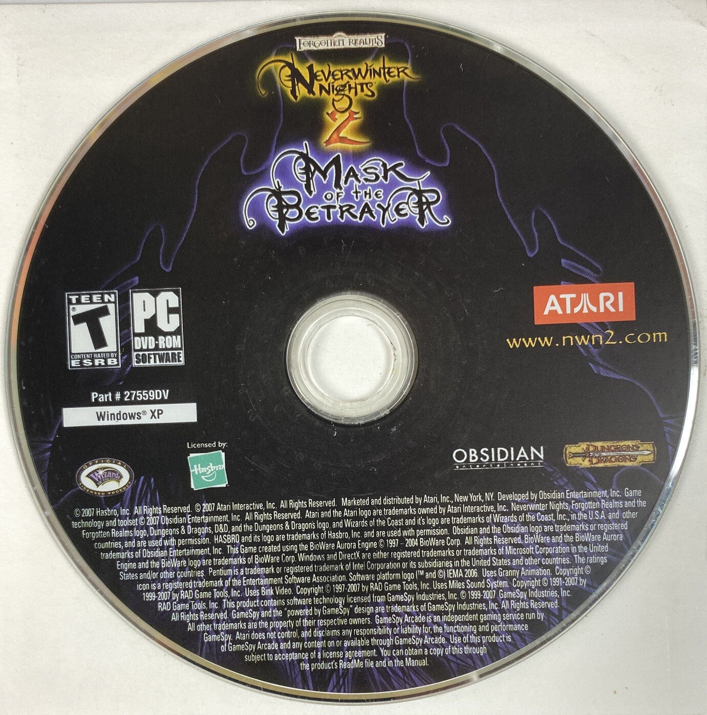 2772 Never Winter Nights 2 Mask Of The Betrayer Disc Only Game No Install Key
