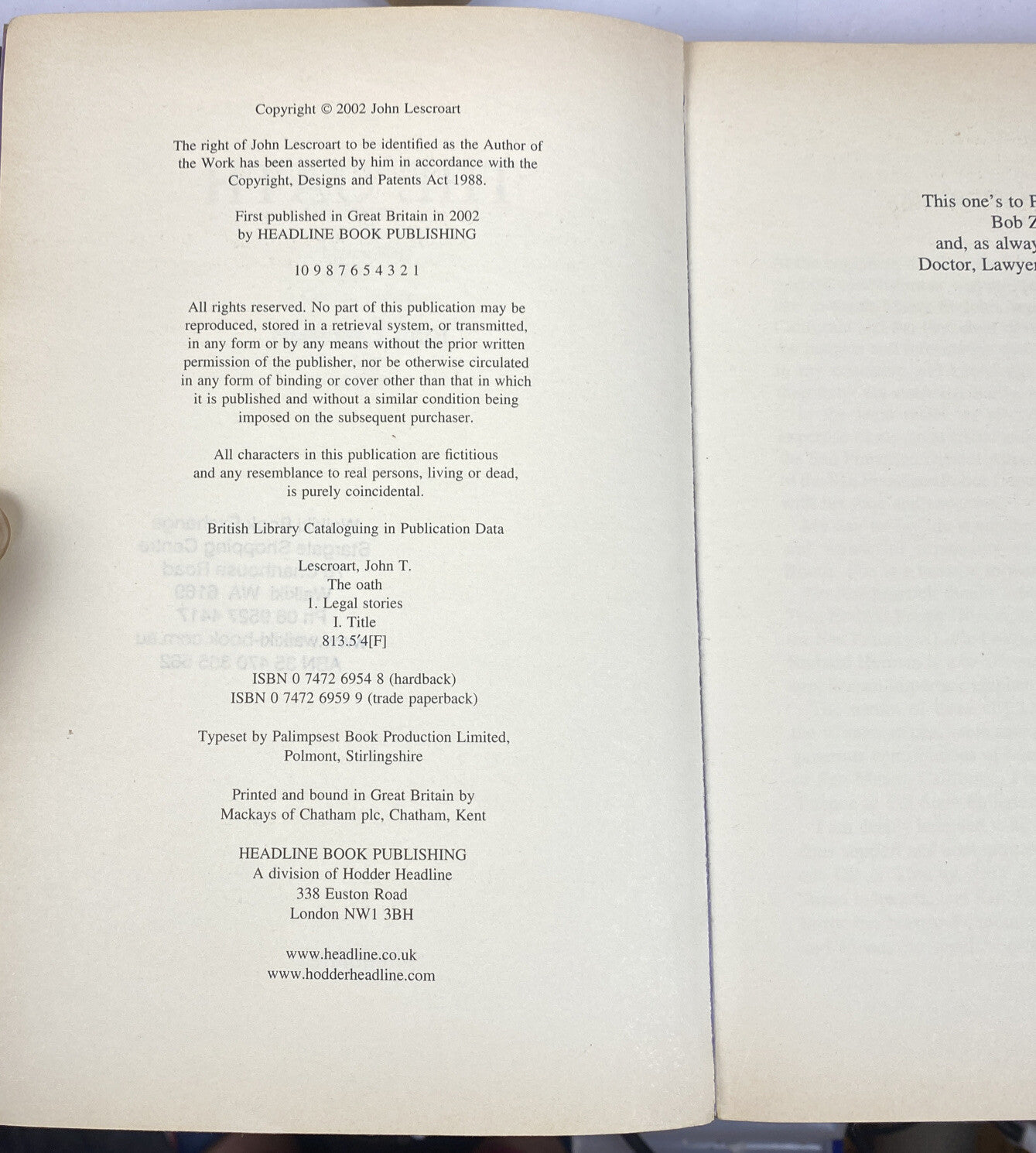 The Oath John Lescroart Novel In OK Condition