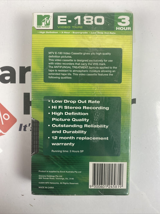 M Tv E-180 3 Hour - Blank Video Tape - High Quality - Sealed