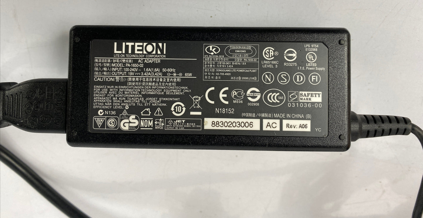 M1050 GENUINE LITEON 65W 19V 3.42A AC Power Adapter Charger Model: PA-1650-02