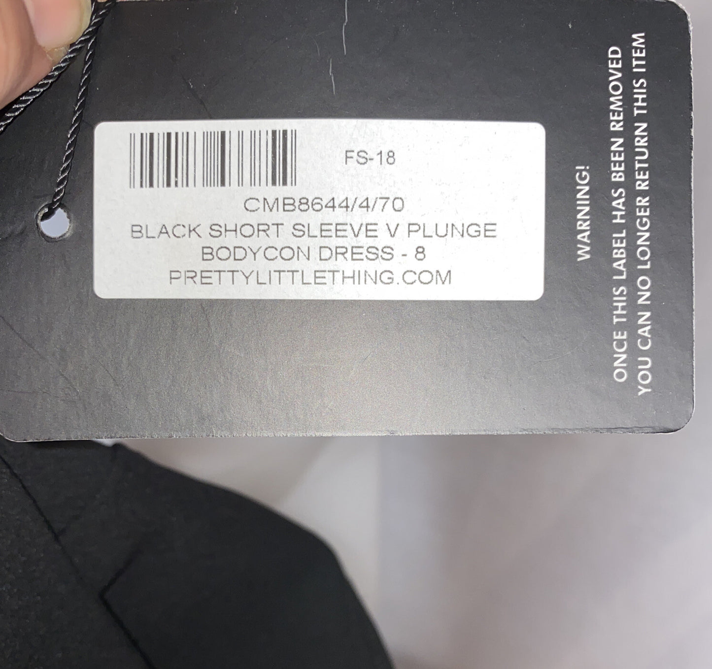 Pretty Little Thing Black Short Sleeve V Plunge Bodycon Dress Size 8 New F451