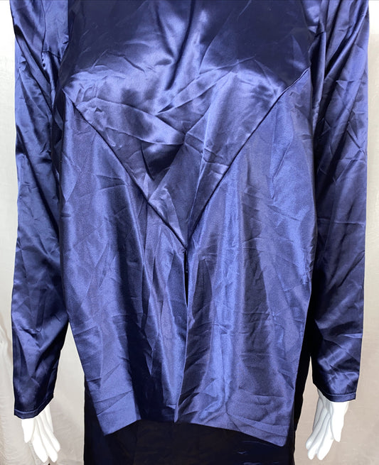 Missguided Silky Tie Front Long Sleeve Shift Dress Navy Size 10 New Tags F452