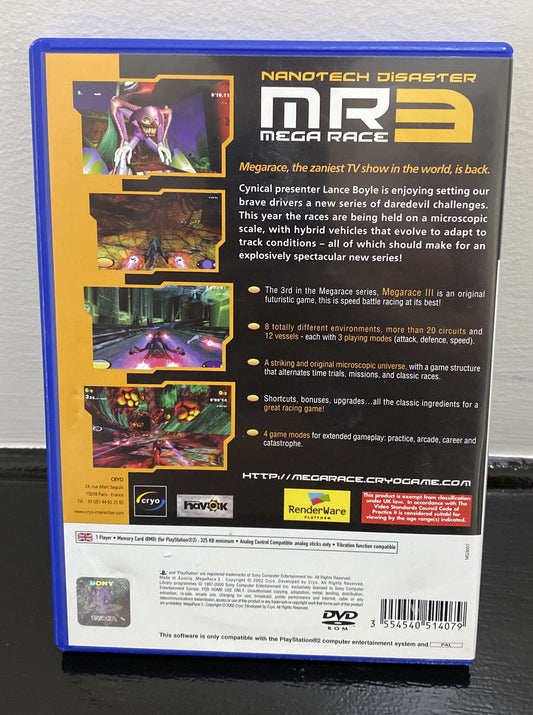 Nanotech Disaster Mega Race 3 MR3 PAL Playstation 2/PS2 Complete Game 3548