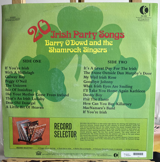20 Irish Party Songs, Barry O’Dowd & the Shamrock Singers, Vinyl Record 5660