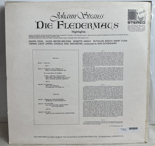 JOHANN STRAUSS - Die Fledermaus - 12" Vinyl Record 3861