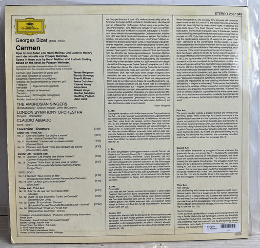 BIZET: CARMEN, CLAUDIO ABBADO, TERESA BERGANZA, PLACIDO DOMINGO - 12" Record