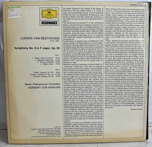 HERBERT VON KARAJAN - Beethoven Symphony No. 8- 12" Vinyl Record 4013