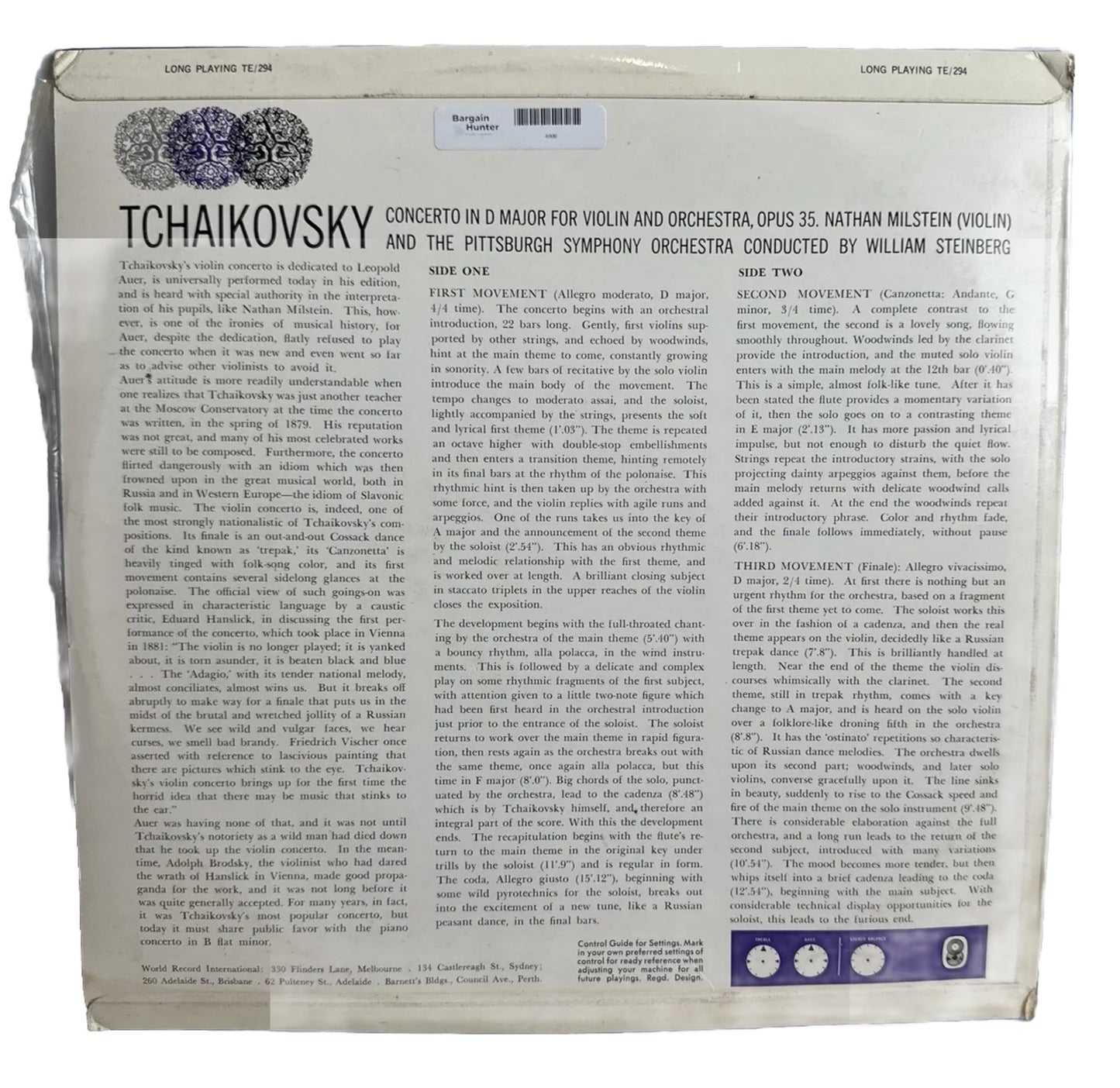 Tchaikovsky Violin Concerto In D Major - Nathan Milstein - 12" Vinyl Record 4009