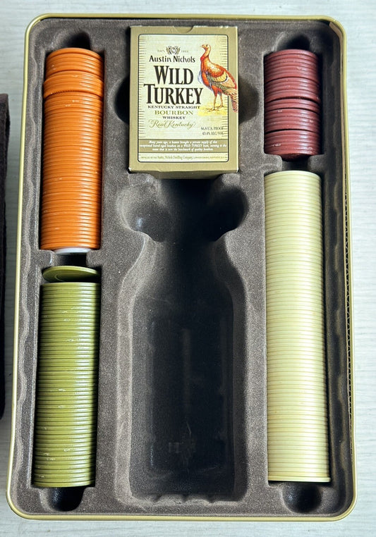 Wild Turkey Bourbon Poker Game Set with Metal Tin for Man Cave Pre-Loved 4905