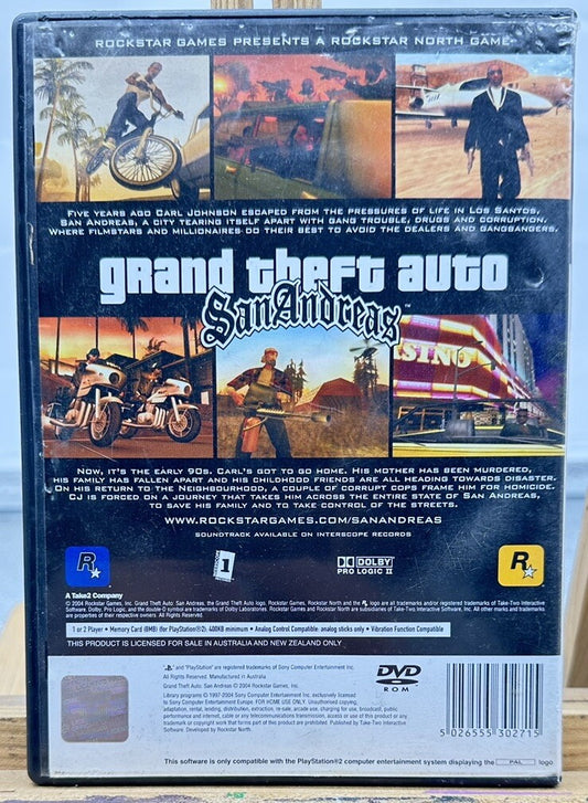 Grand Theft Auto San Andreas Playstation 2 PS2 Game PAL Tested & Working 5873