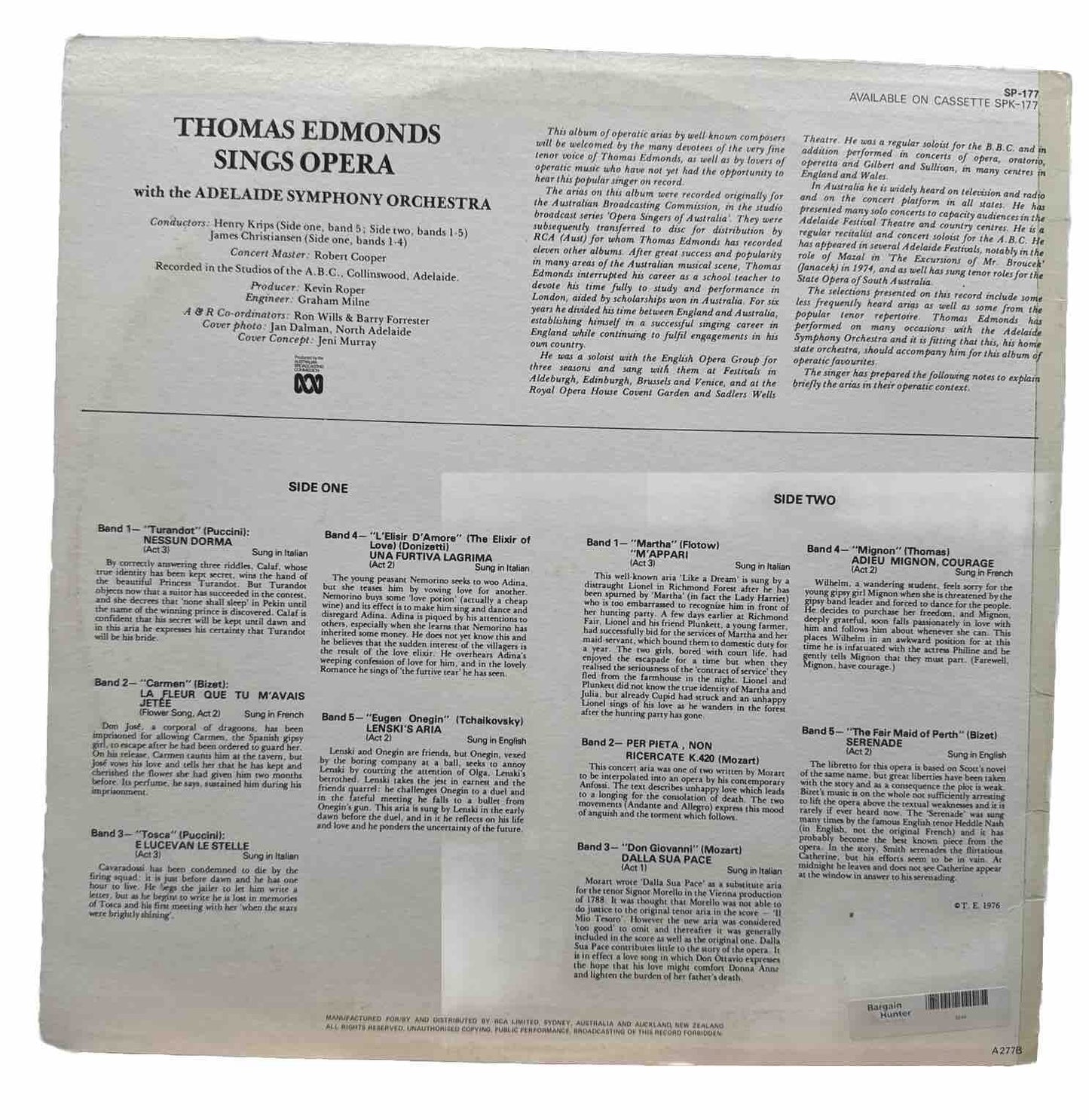 Thomas Edmonds SIngs Opera with Adelaide Orchestra Record In OK Condition 4246