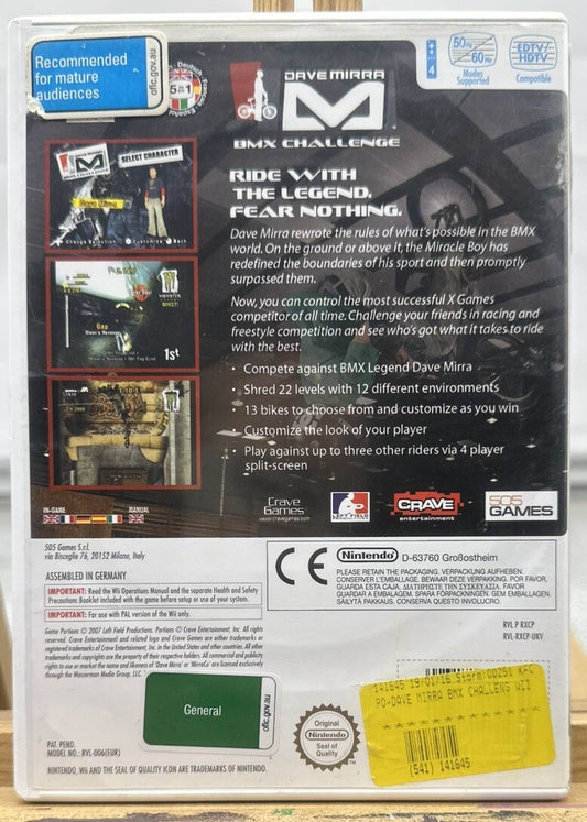 Dave Mirra BMX Challenge PAL Nintendo Wii Complete Game 6082