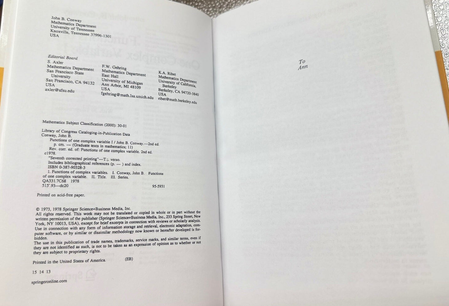 Functions Of One Complex Variable 1 John B. Conway In Good Condition 6394