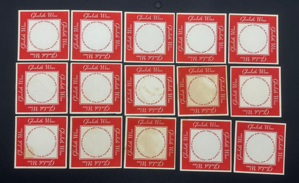 48 X GLENLOTH WINE COASTER BARWARE IN OK CONDITION SOME WATER DAMAGE TO THEM