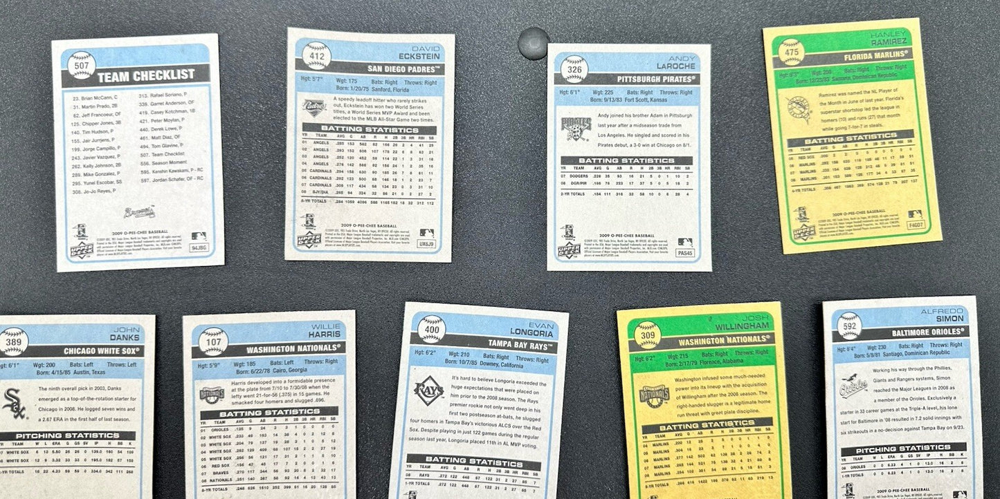 12 X O Pee Chee Baseball Cards 2009 Collection In Good Condition