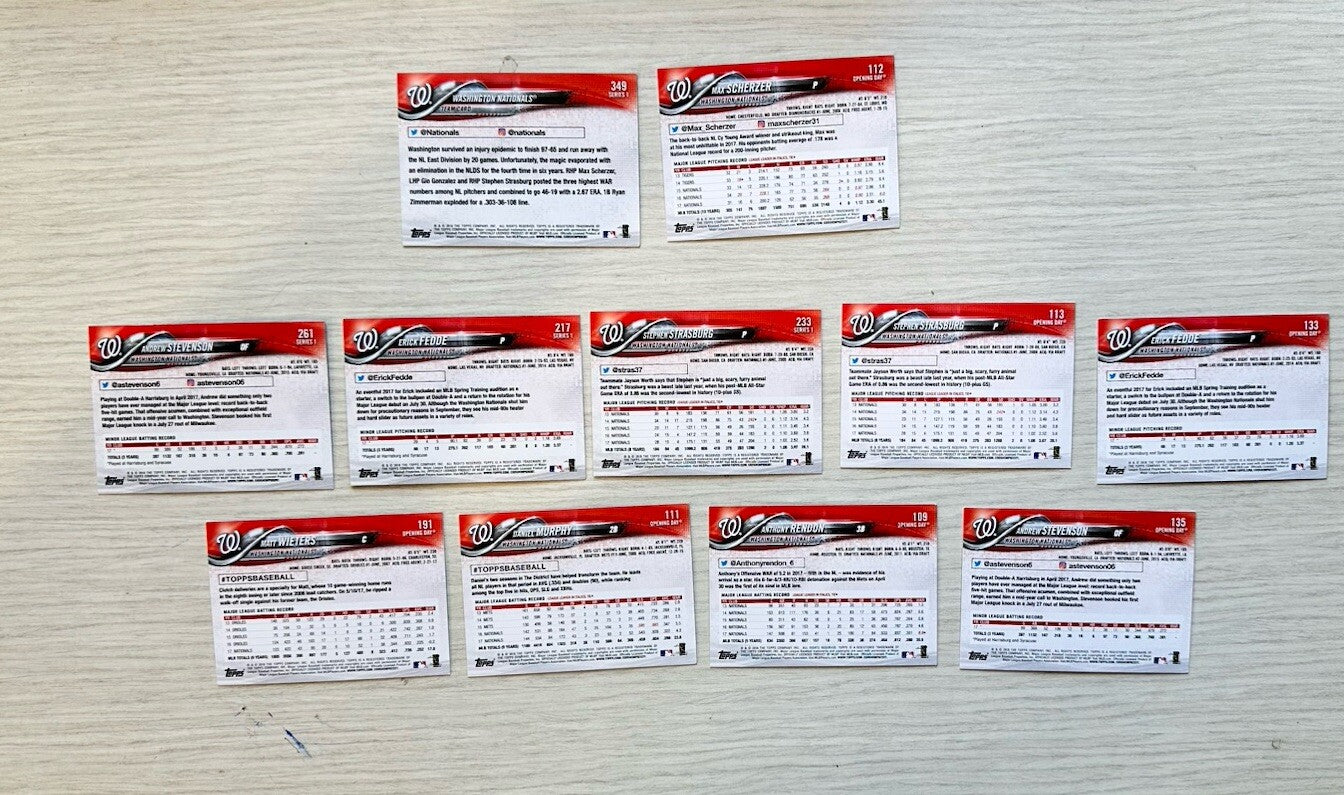 11 X Washington Nationals Topps Baseball Cards 2018 Collection In Good Cond 4181