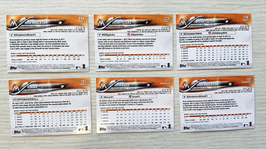 6 X Miami Marlins Topps Baseball Cards 2018 Collection In Good Condition 4181
