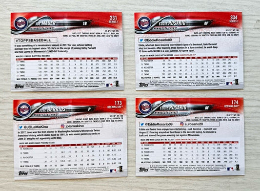 4 X Minnesota Twins Topps Baseball Cards 2018 Collection In Good Condition 4181