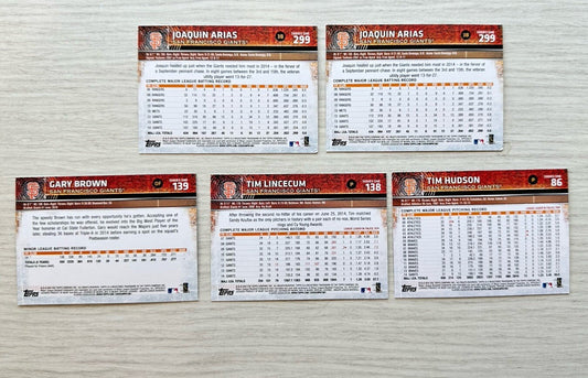 5 X San Francisco Giants Topps Baseball Cards 2015 Collection In Good Cond 4178