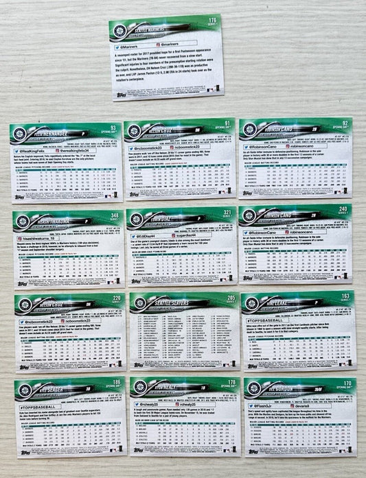 13 X Seattle Mariners Topps Baseball Cards 2018 Collection Good Condition 4181