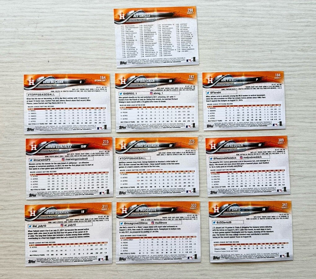 10 X Houston Astros Topps Baseball Cards 2018 Collection In Good Cond 4181