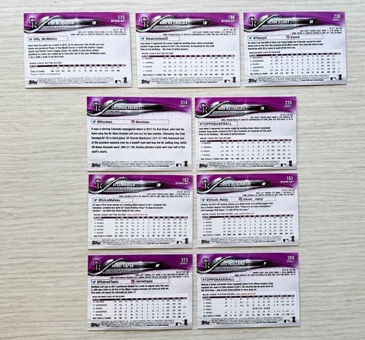 9 X Colorado Rockies Topps Baseball Cards 2018 Collection Good Condition 4181