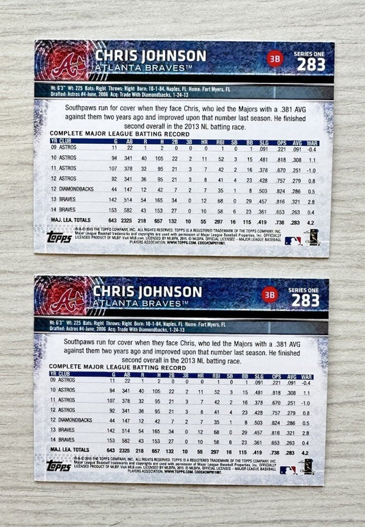 2 X Atlanta Braves Topps Baseball Cards 2015 Collection In Good Cond 4178