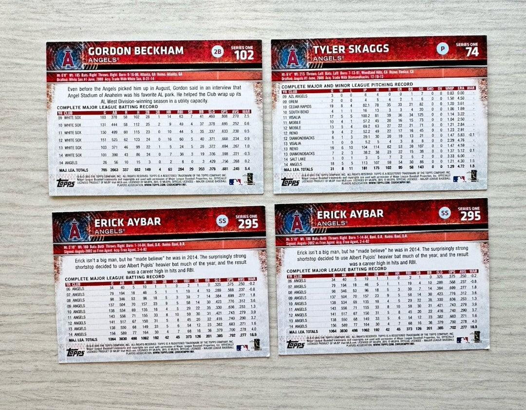 4 X Angels Topps Baseball Cards 2015 Collection In Good Cond 4178