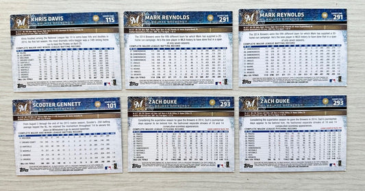 6 X Milwaukee Brewers Topps Baseball Cards 2015 Collection In Good Cond 4178