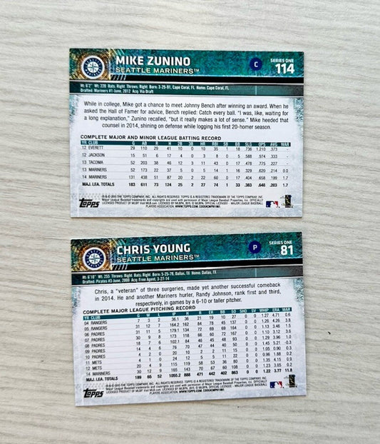 2 X Seattle Mariners Topps Baseball Cards 2015 Collection In Good Cond 4175
