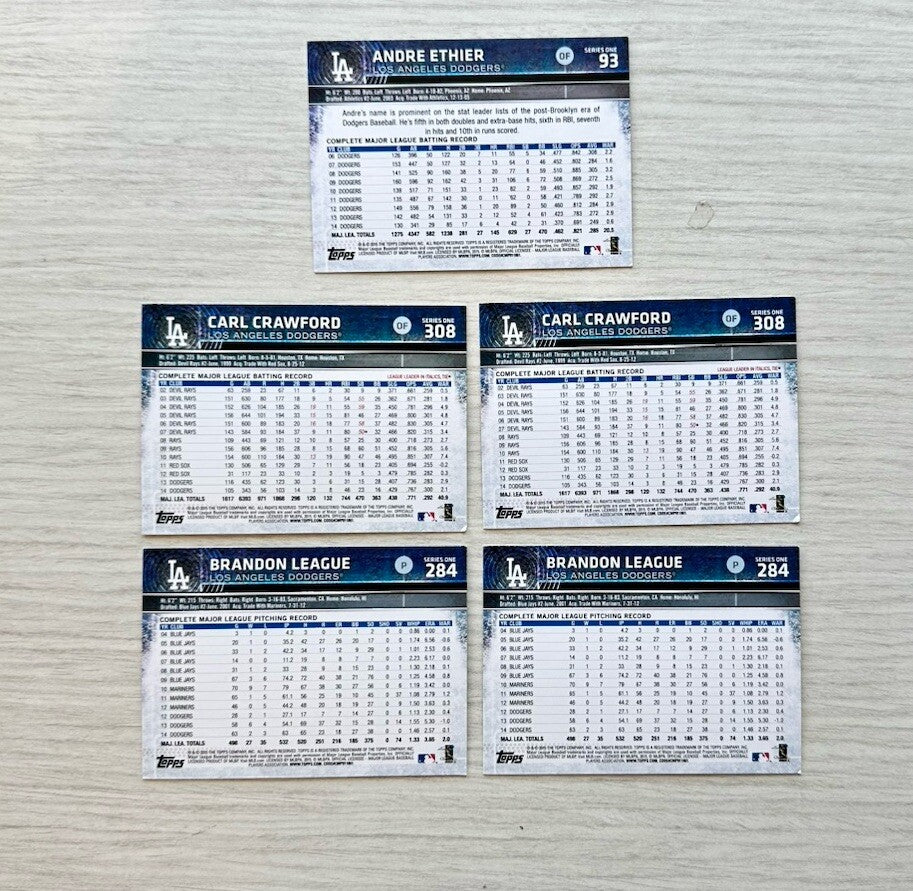 5 X Los Angeles Dodgers Topps Baseball Cards 2015 Collection In Good Cond 4175