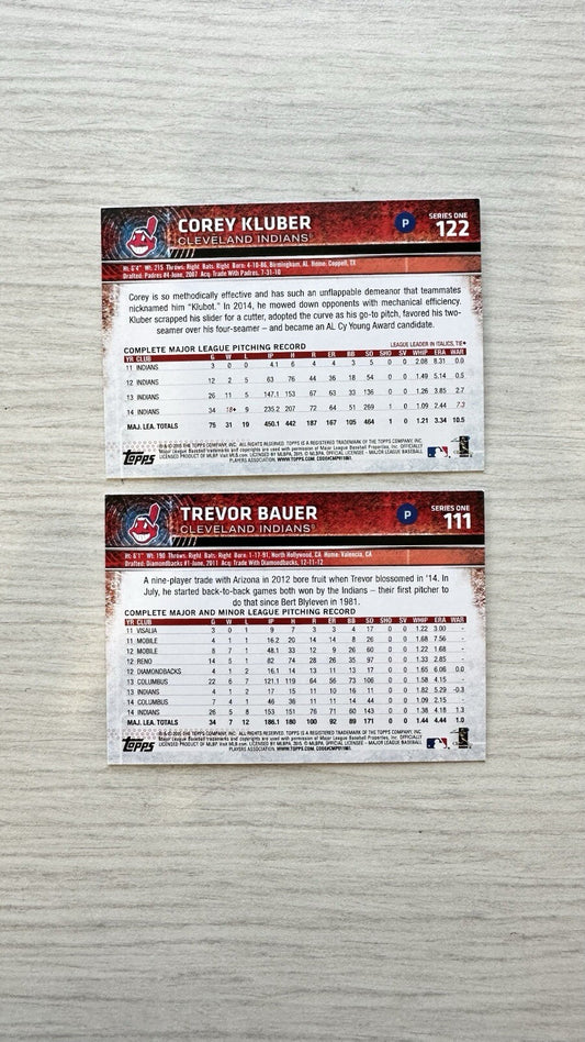 2 X Cleveland Indians Topps Baseball Cards 2015 Collection In Good Cond 4175