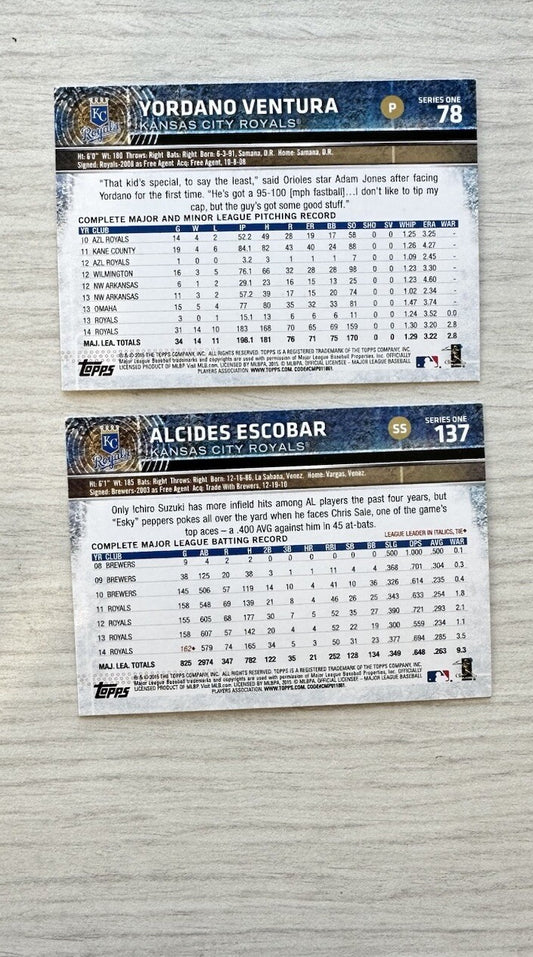 2 X Kansas City Royals Topps Baseball Cards 2015 Collection In Good Cond 4175